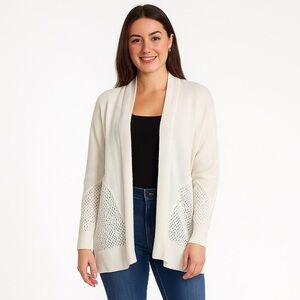 Simply Vera VeraWang White Knit Hooded Open Front Cardigan Size XL